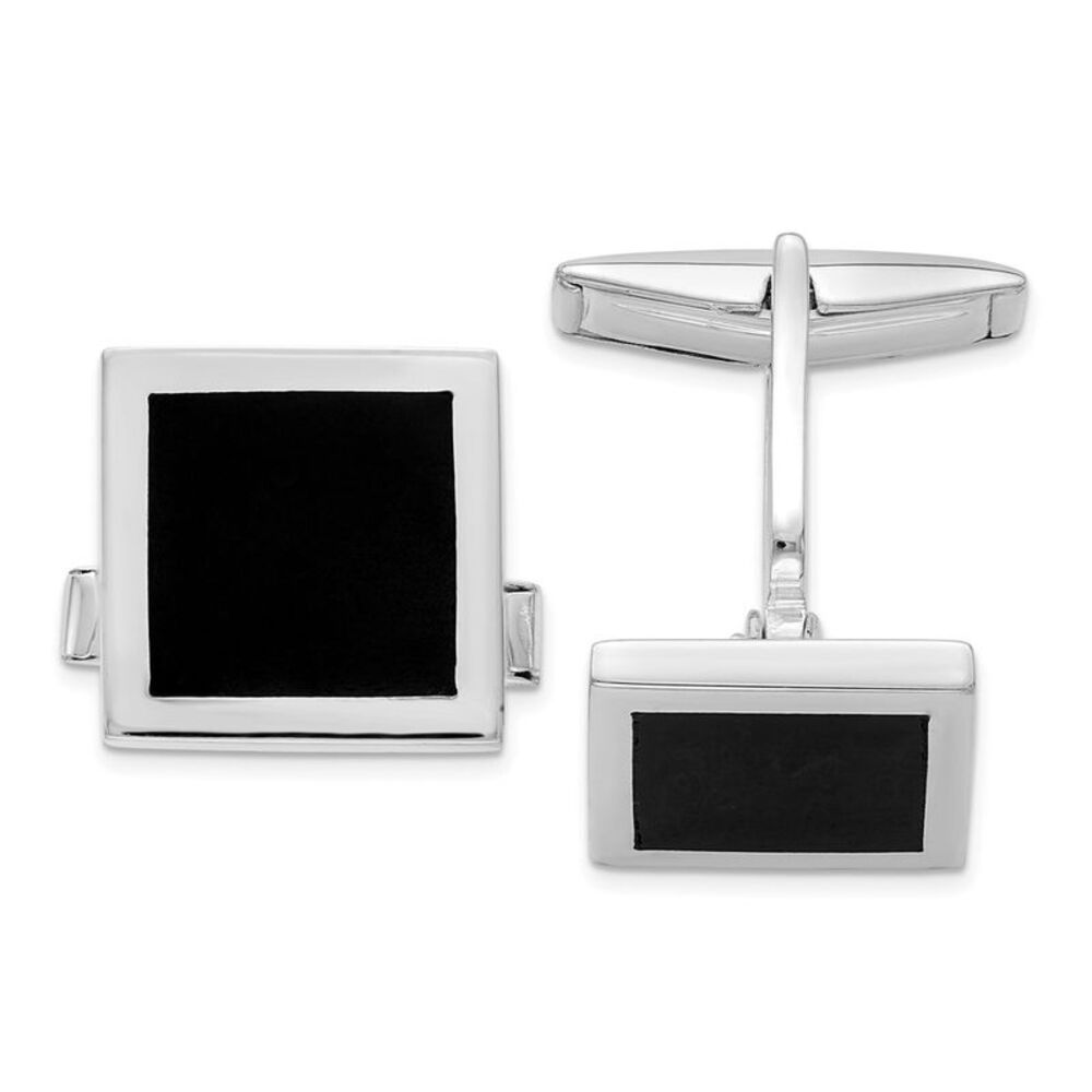 Sterling Silver & Black Onyx Square Cuff Links, 15mm